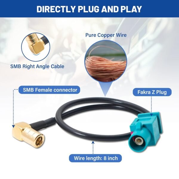 Fakra Z to SMB Adapter for Sirius XM – 8" Antenna Cable for GM/Ford/Toyota - Image 2